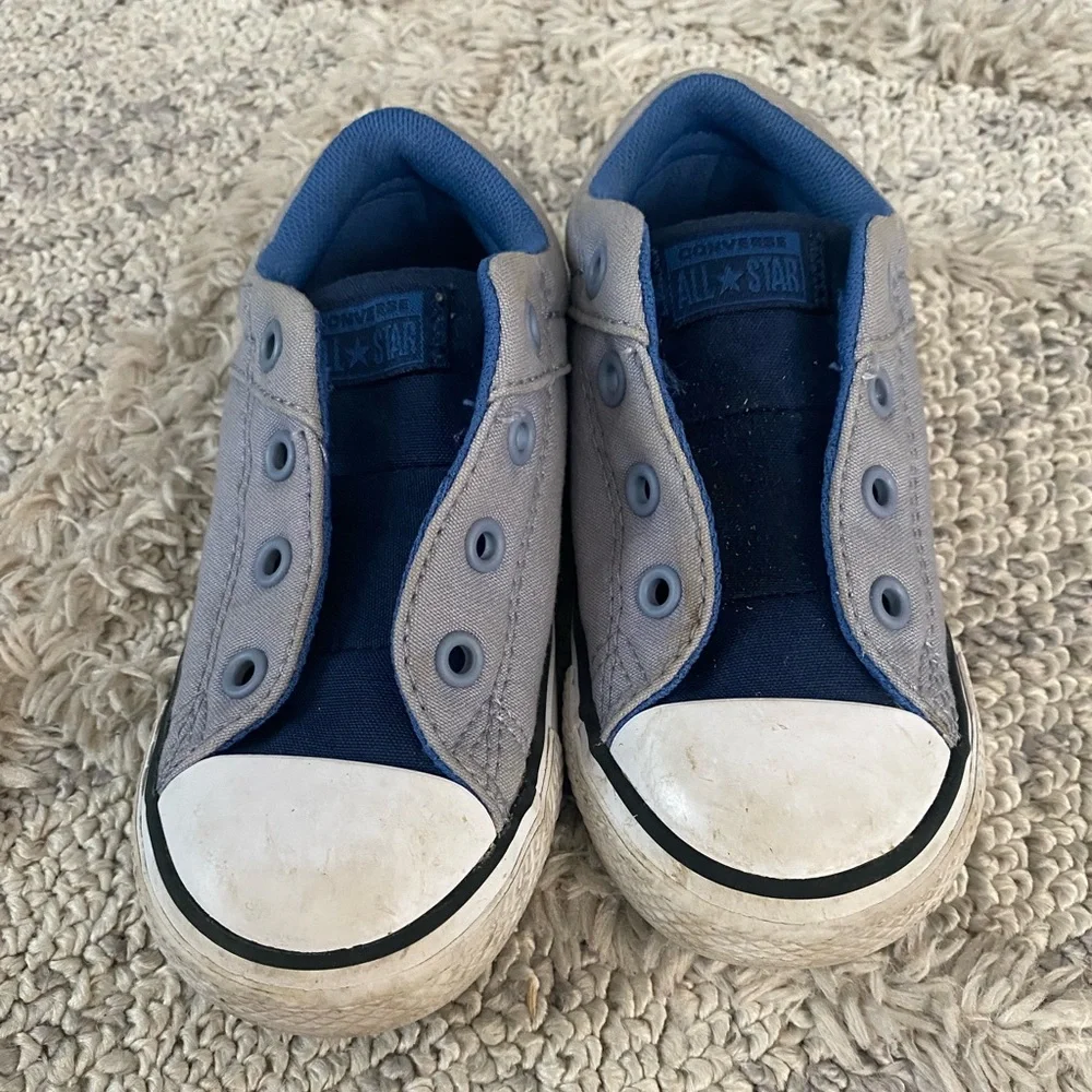 Converse All Star Toddler Gray and Blue Slip-On Sneakers Elastic Tongue GUC